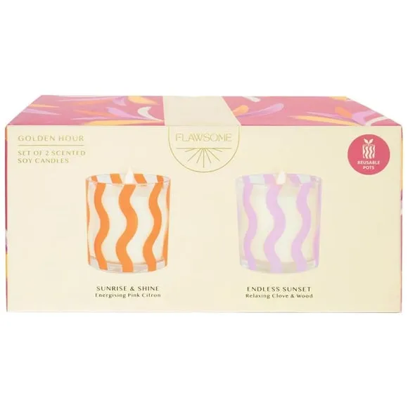 Set of 2 Scented Candles - Pink, Glass
