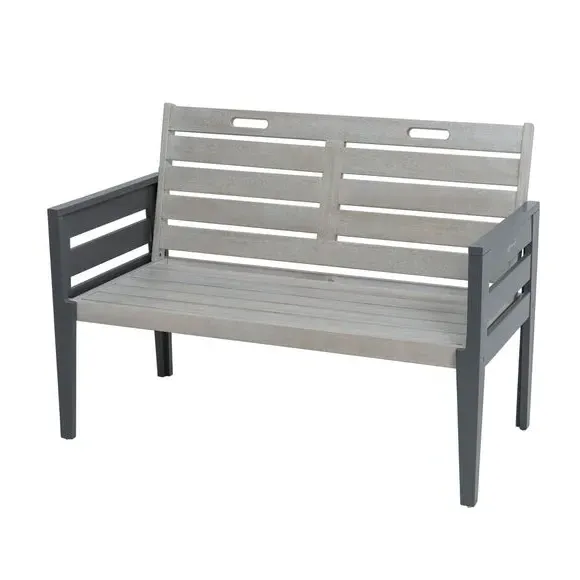 2-Seater Cushioned Bench - White, Eucalyptus