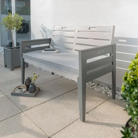 2-Seater Cushioned Bench - White, Eucalyptus image