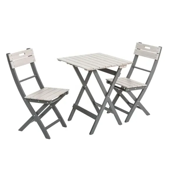 2-Seater Folding Bistro Set - Grey, Eucalyptus