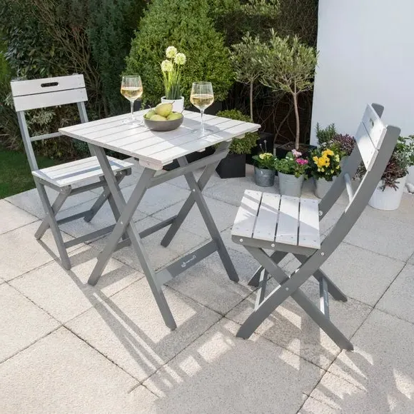 2-Seater Folding Bistro Set - Grey, Eucalyptus