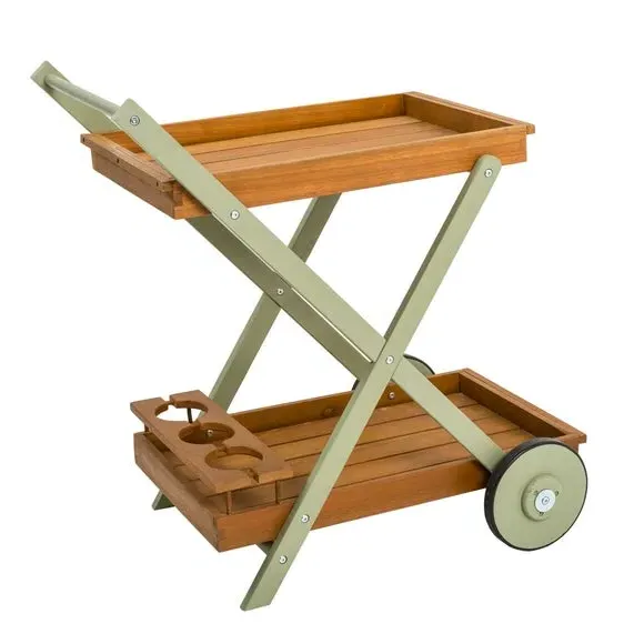 2-Tier Drinks Trolley with Glass Holders - Green