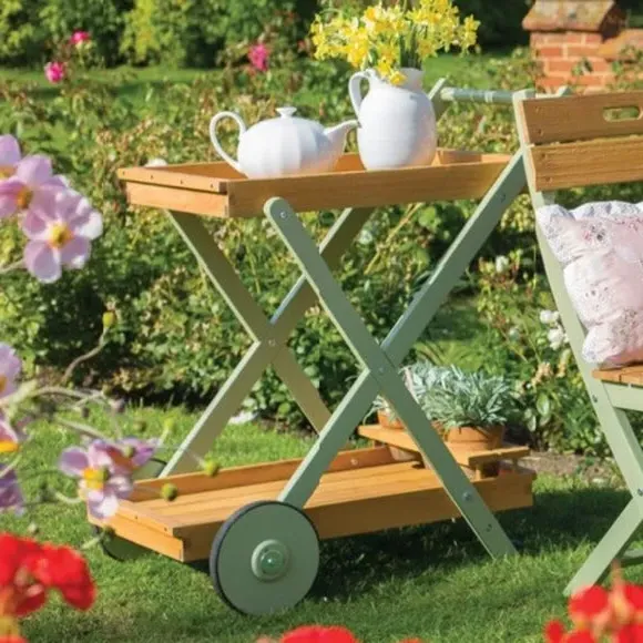 2-Tier Drinks Trolley with Glass Holders - Green image