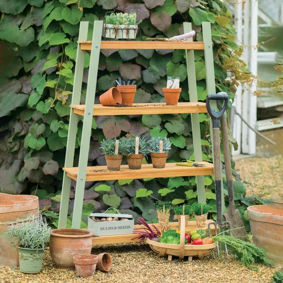 4-Tier Plant Shelf - Green, Eucalyptus Wood