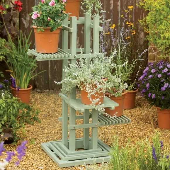 4-Tier Plant Stand with Shelves - Green