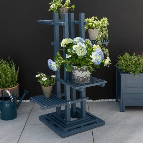 4-Tier Plant Stand with Shelves - Grey
