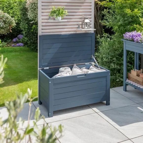 Garden Storage Bench with Compartment - Blue, Eucalyptus