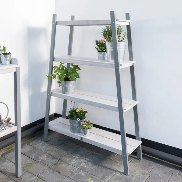 Ladder Plant Pot Shelf - Grey, Eucalyptus Wood