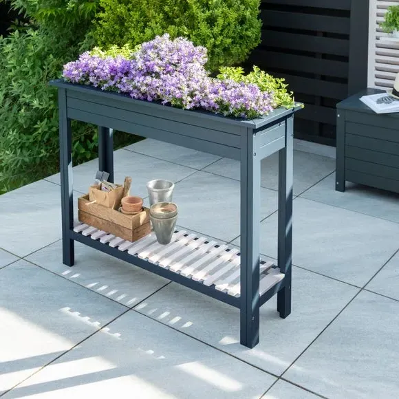 Planter with Tray - Grey, Eucalyptus Wood
