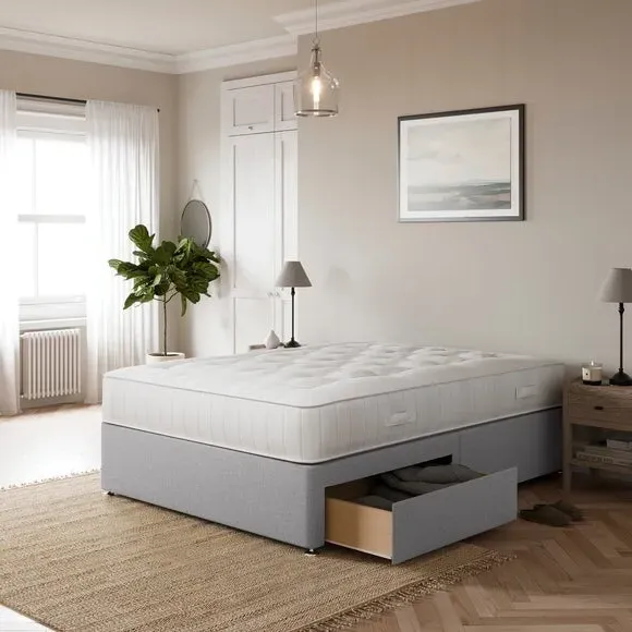 1000 Pocket Divan Set with Storage - Grey, Faux Linen