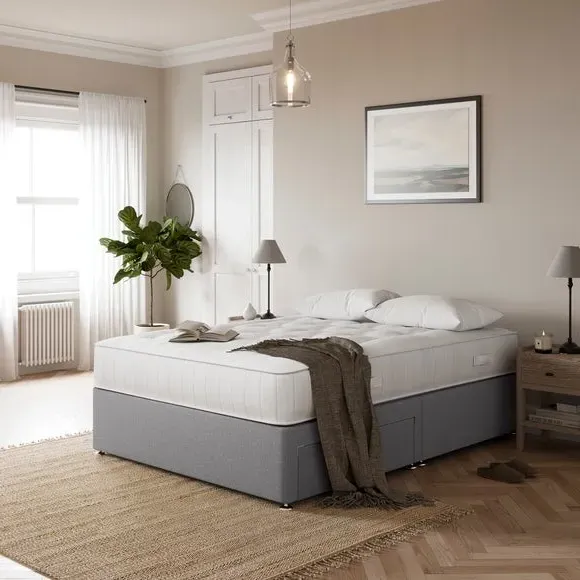 1000 Pocket Divan Set with Storage - Grey, Faux Linen