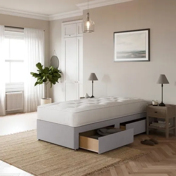 1000 Pocket Divan Set with Storage - Grey, Faux Linen