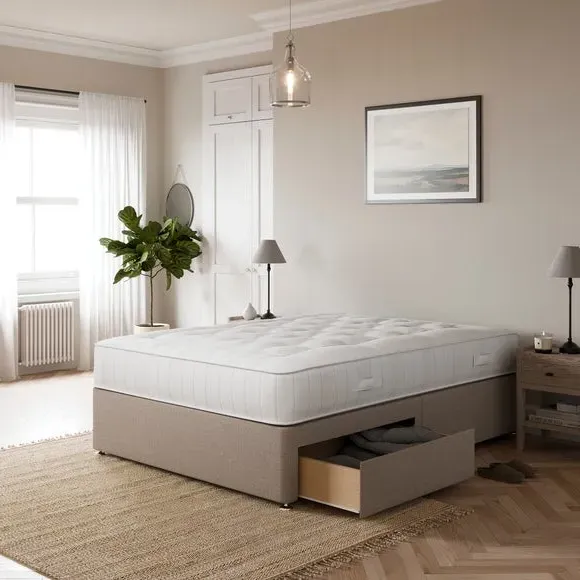 1000 Pocket Divan Set with Storage - Natural, Faux Linen