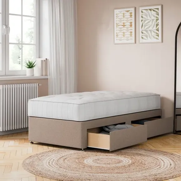 1000 Pocket Divan Set with Storage - Natural, Faux Linen
