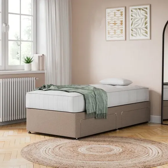 1000 Pocket Divan Set with Storage - Natural, Faux Linen