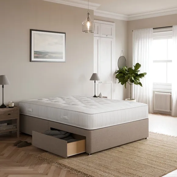 1000 Pocket Divan Set with Storage - Natural, Faux Linen