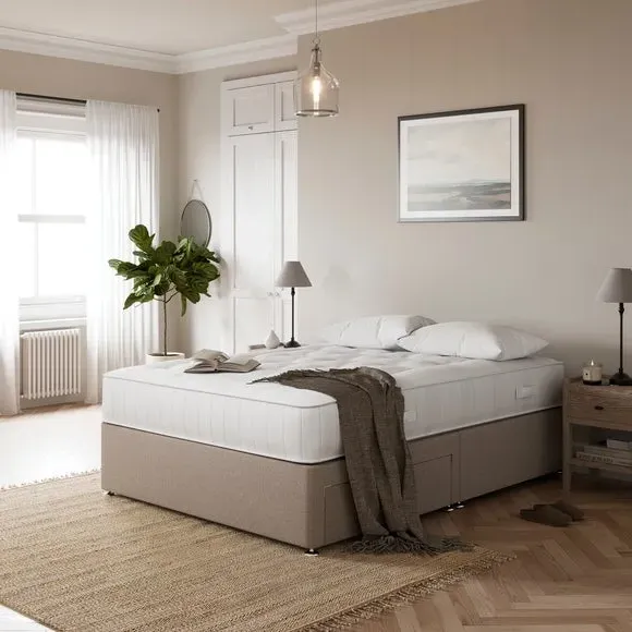 1000 Pocket Divan Set with Storage - Natural, Faux Linen