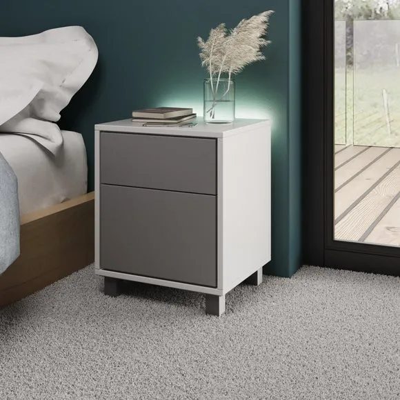 1-Door Lamp Table with LED Lighting - White