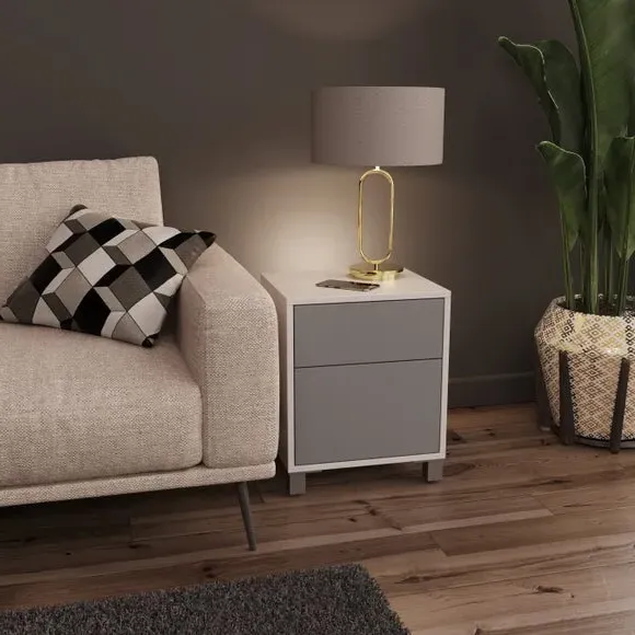 1-Door Lamp Table with LED Lighting - White image