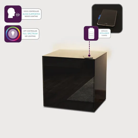 1-Door Side Table with LED Lighting - Black