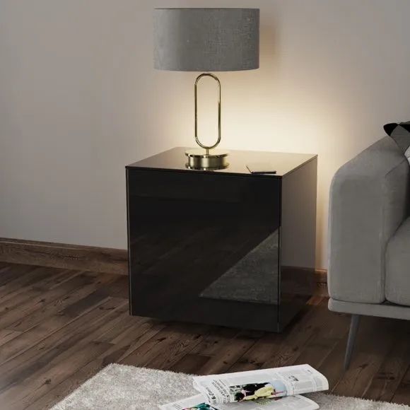 1-Door Side Table with LED Lighting - Black image