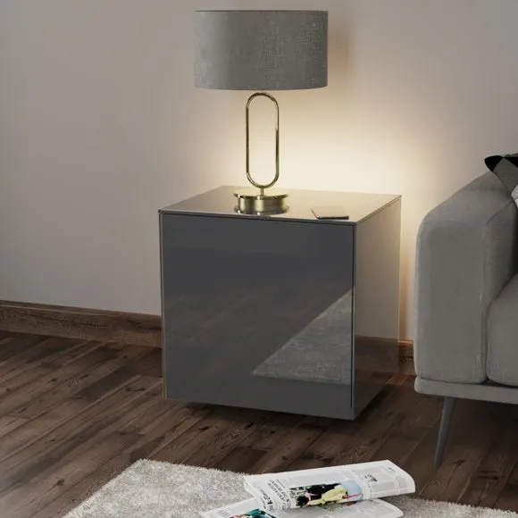 1-Door Side Table with LED Lighting - Grey
