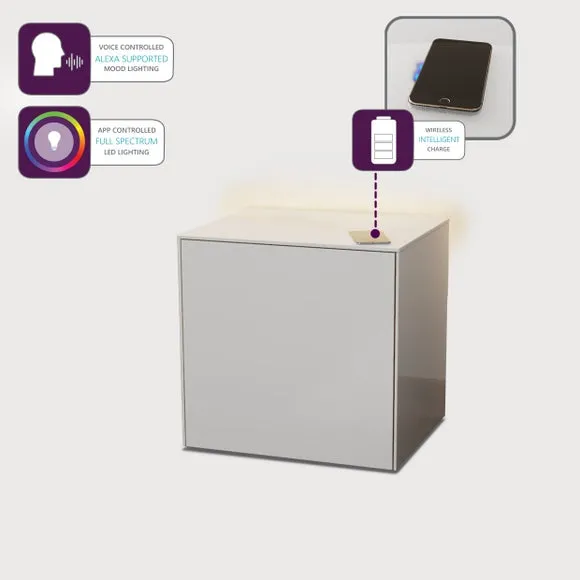 1-Door Side Table with LED Lighting - White