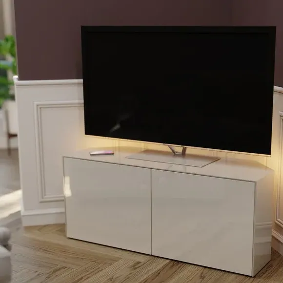 Corner TV Unit with LED Lighting - White