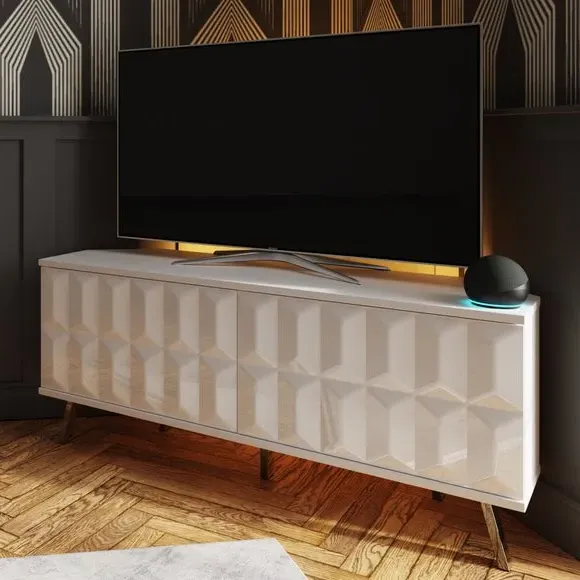 Corner TV Unit with Smart LED - White
