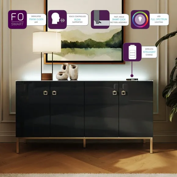Large Smart Sideboard with LED - Black, Glass