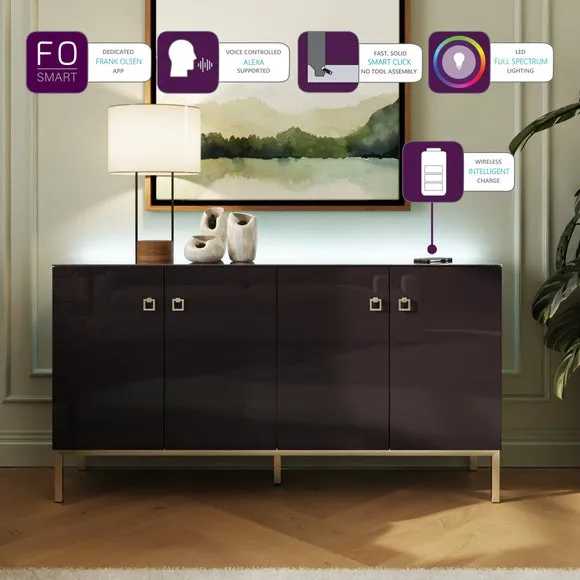 Large Smart Sideboard with LED - Blue, Glass