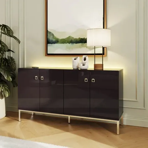 Large Smart Sideboard with LED - Blue, Glass