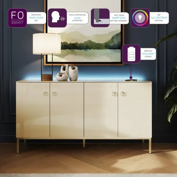 Large Smart Sideboard with LED - White, Glass