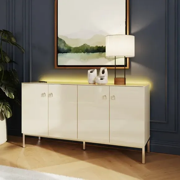 Large Smart Sideboard with LED - White, Glass