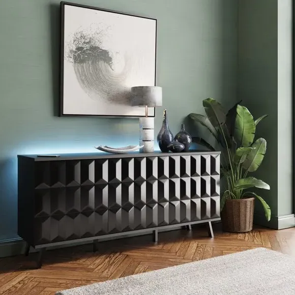 LED Sideboard with Wireless Charger - Black image