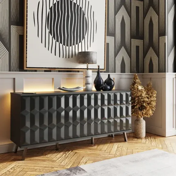 LED Sideboard with Wireless Charger - Grey