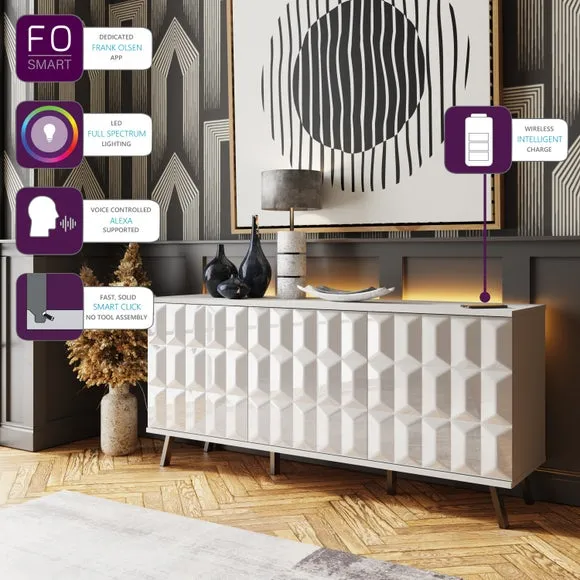 LED Sideboard with Wireless Charger - White