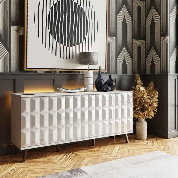 LED Sideboard with Wireless Charger - White