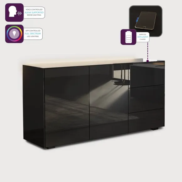 LED Sideboard with Wireless Charging - Black