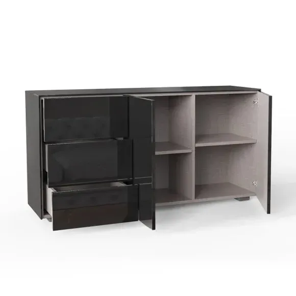 LED Sideboard with Wireless Charging - Black