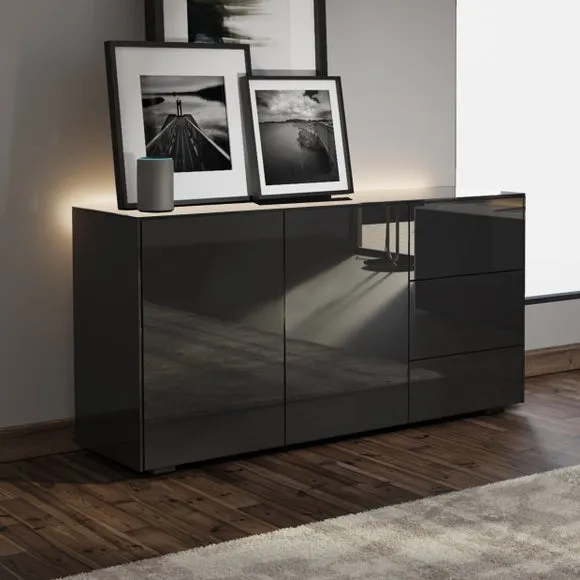 LED Sideboard with Wireless Charging - Black image