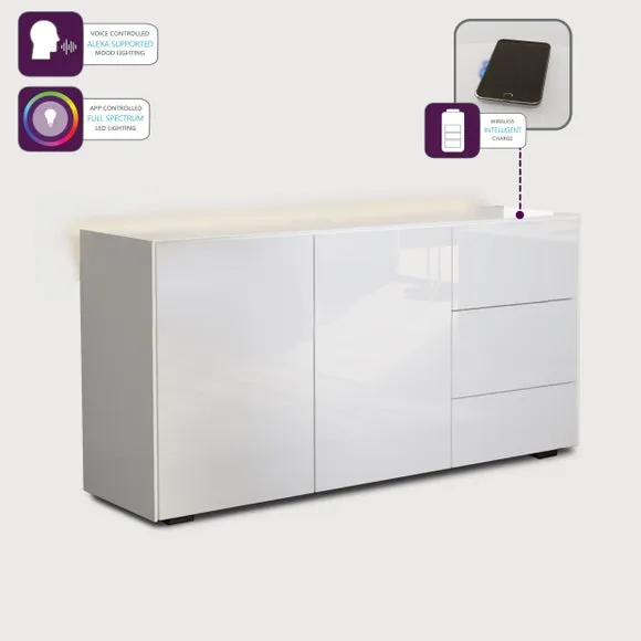 LED Sideboard with Wireless Charging - White