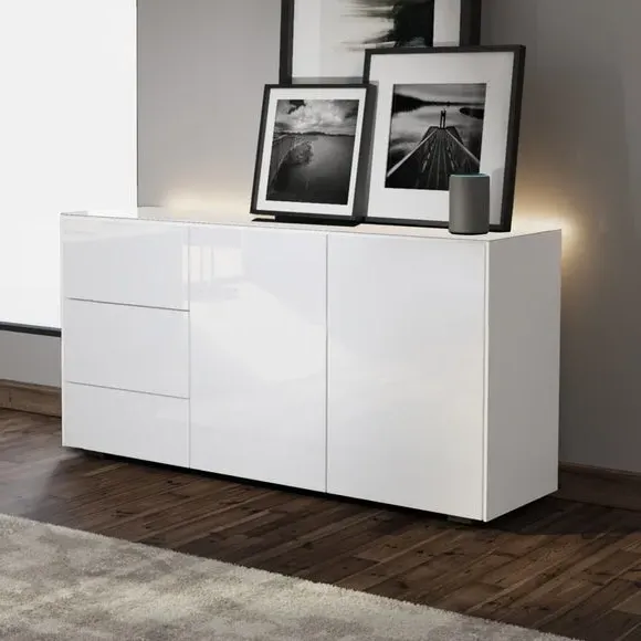 LED Sideboard with Wireless Charging - White
