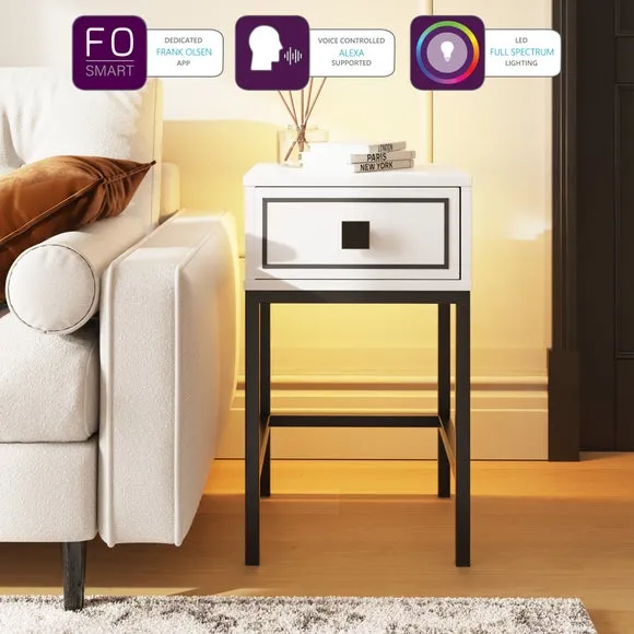 Side Table with LED Lighting - White