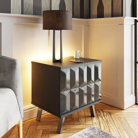 Smart LED Lamp Table with Wireless Charger - Grey