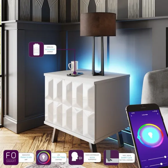 Smart LED Lamp Table with Wireless Charger - White