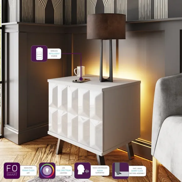 Smart LED Lamp Table with Wireless Charger - White