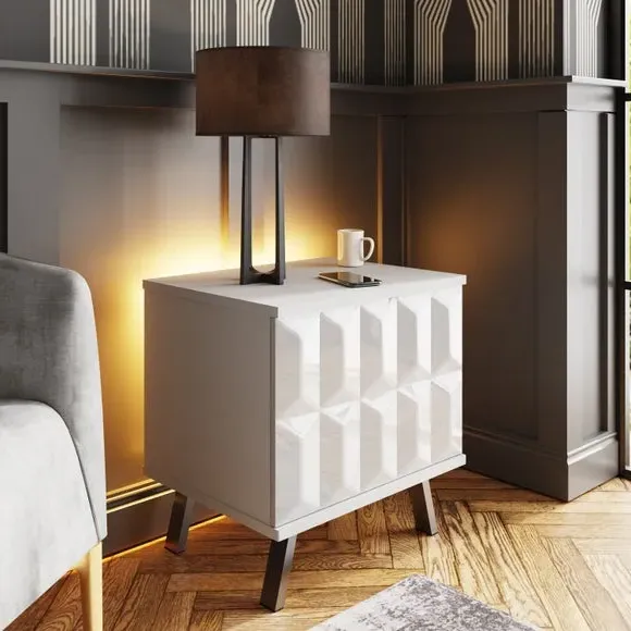 Smart LED Lamp Table with Wireless Charger - White