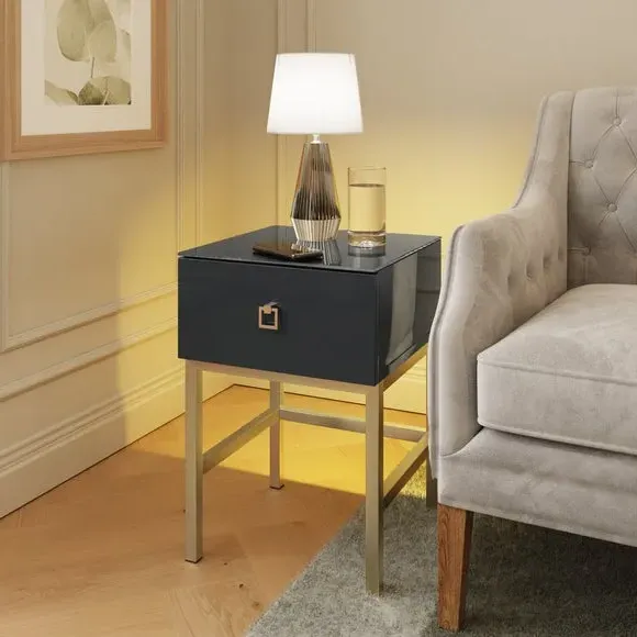 Smart Side Table with LED Lights - Onyx Black