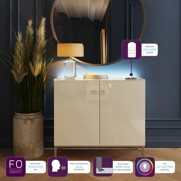 Tall Smart Sideboard with LED - Alabaster, Glass
